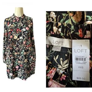 Loft-Floral Ruffle Nick Mini Dress Long Sleeve Women size XXS